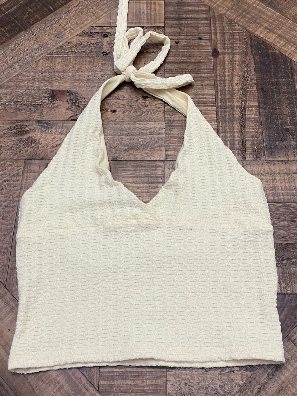 Cream Textured Halter Crop Top